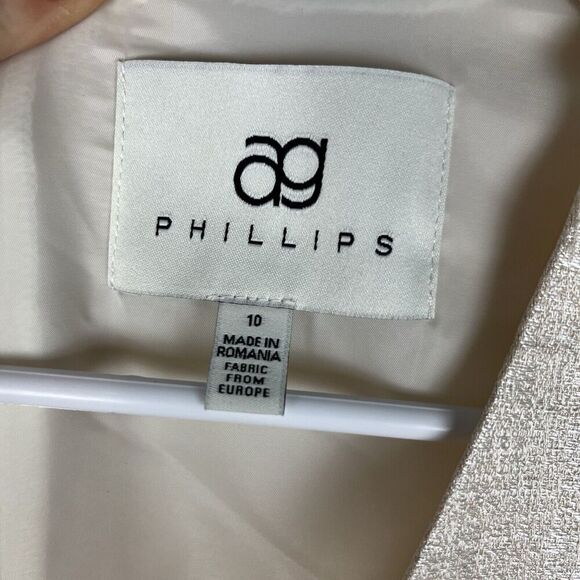 AG Phillips Dress 10 Sheath Metallic Cream Silk Work Career Cocktail Peplum - Picture 6 of 6